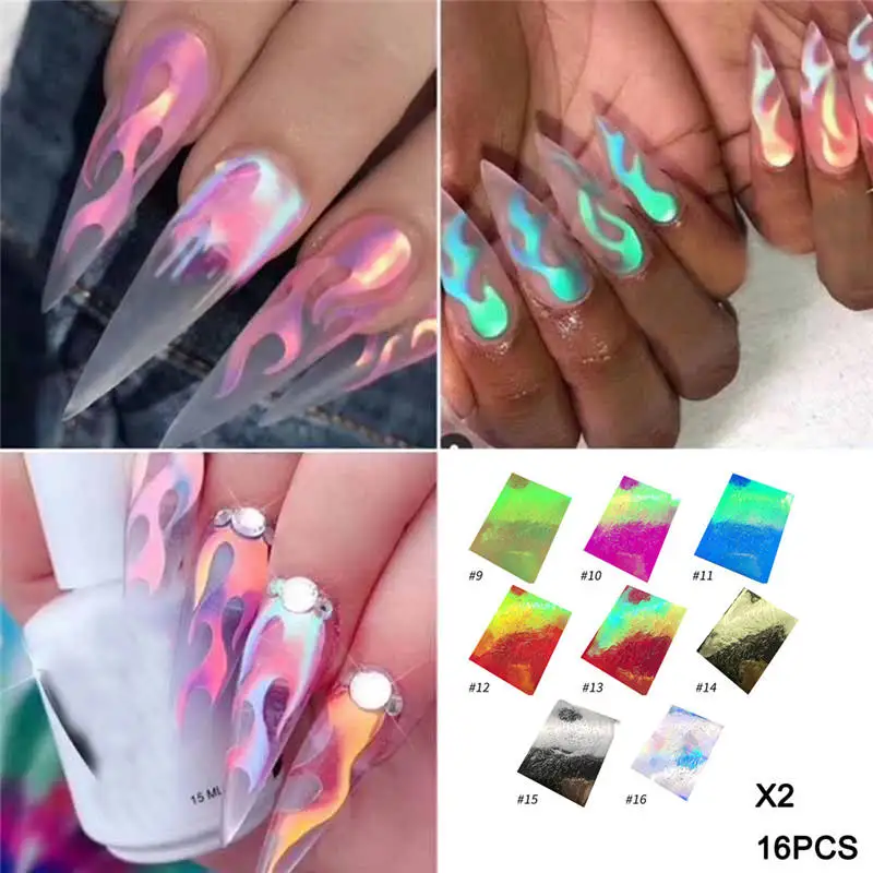 Newest Nail Art Stickers Flame Reflections Tape Adhesive Foils Stickers Nail Art Decoration
