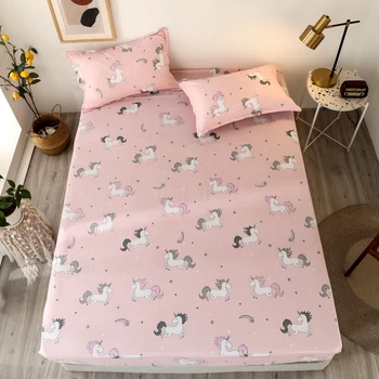 

2/3 pcs Bedsheet Set Unicorn Reactive Printed Bed Linens Pink Color drap de lit Cartoon Kids Bed Sheets with Elastic