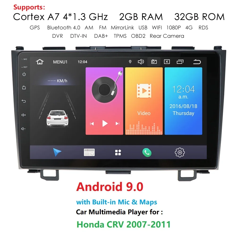 2G+ 3 2G 2din Android 9,0 автомобильный Радио dvd-плеер для Honda CRV CR-V 2006-2011 Стерео gps навигация WiFi BT 1024*600 мультимедиа