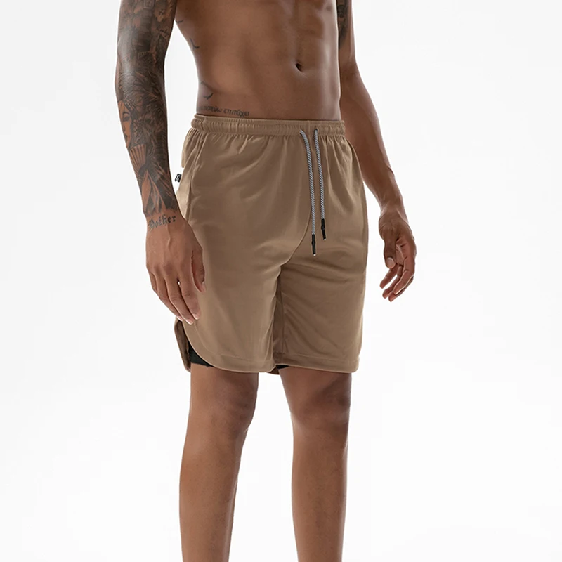 Модные мужские шорты 2 в 1 для спортзала, с карманами внутри, на завязках, короткие шорты для бега, Тренировочные Короткие штаны, однотонные шорты для тренировок, бодибилдинга
