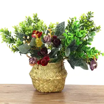 

Household Foldable Natural Seaweed Woven Storage Pot Garden Flower Vase Hanging Basket Storage Basket Home Decor Planter