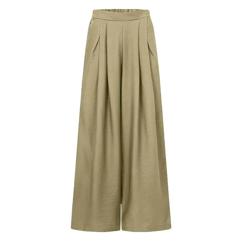 Celmia 5XL Women Fashion Office Wide Leg Pant Elastic Waist Long Pants Loose Casual Vintage Pleated Trousers Pantalon Femininas