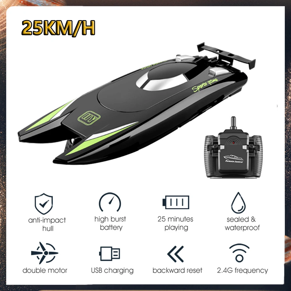 2 4G RC лодки 25 км/ч высокоскоростная гоночная лодка канала двойной мотор