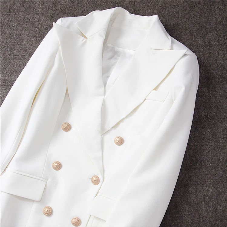 Осенний сексуальный разрез белый длинный Блейзер Женский двубортный Золотой Цвет Кнопка длинный рукав облегающий костюм куртка платья