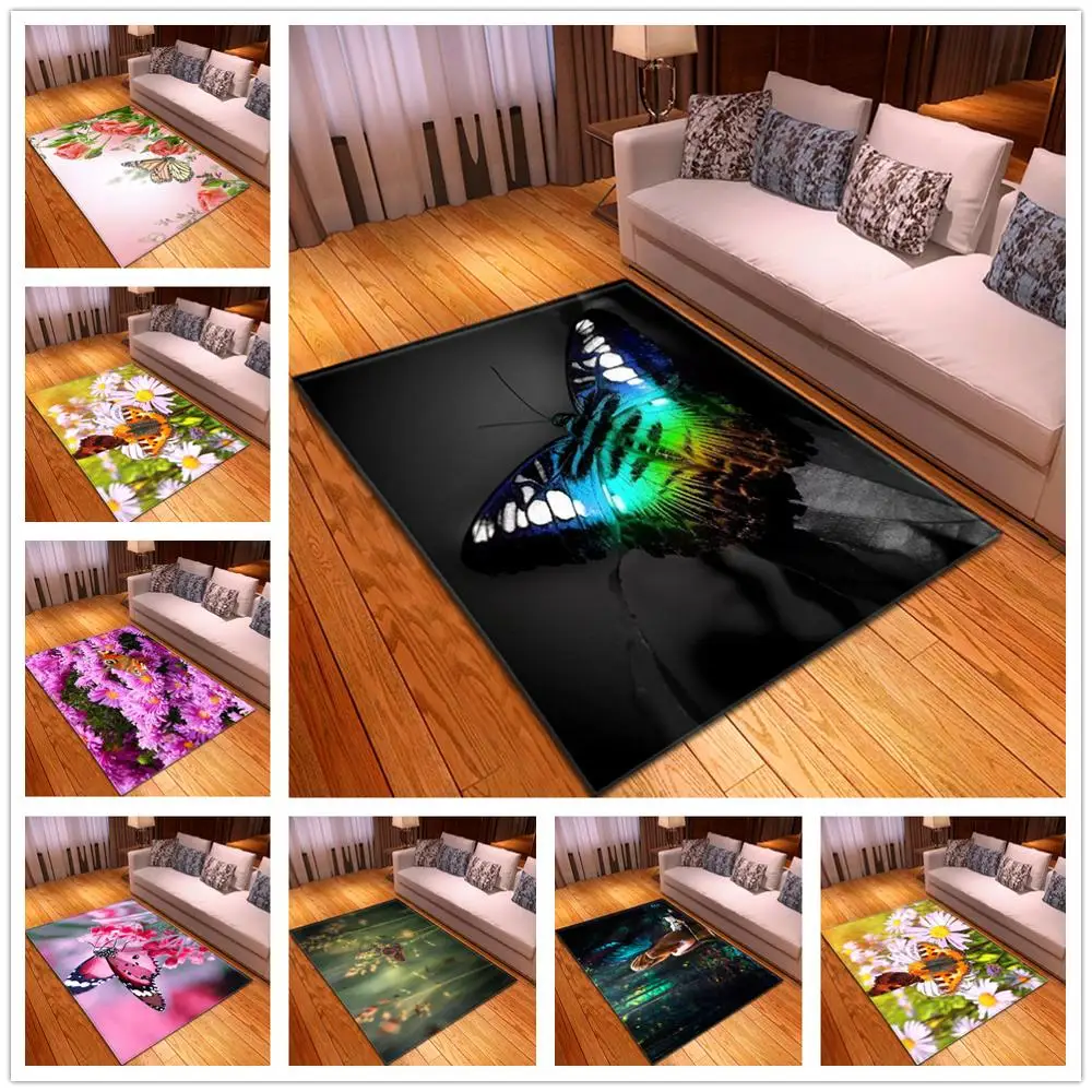 8 видов стилей 3D ковер с принтом бабочки, Мультяшные детские ковры для спальни, коврики для игр, мягкие фланелевые большие ковры из пены с эффектом памяти для гостиной