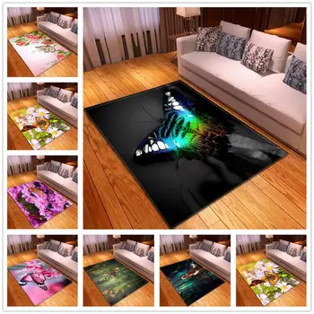 

8 Styles Butterfly Printed 3D Carpet Cartoon Child Bedroom Play Area Rugs Soft Flannel Memory Foam Large Carpets for Living Room