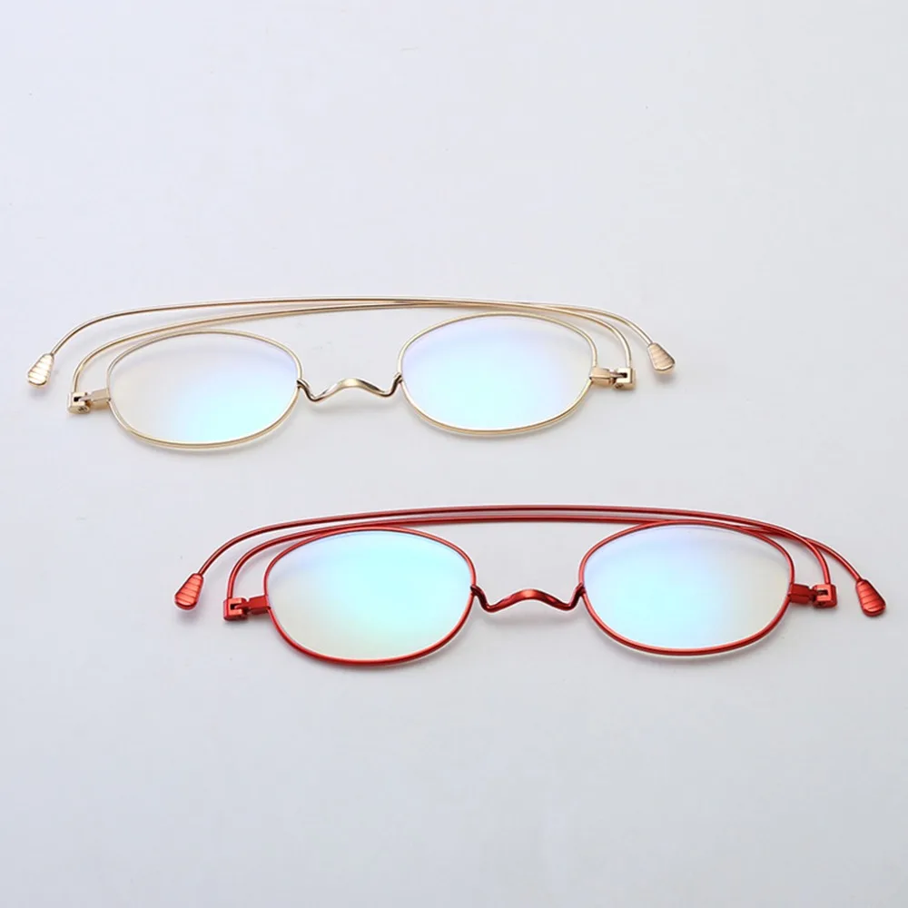 Portable Anti-blue Reading Glasses Super Thin Personality Metal Folding Eyewear Resist Fatigue Hyperopia With Glasses Pocket