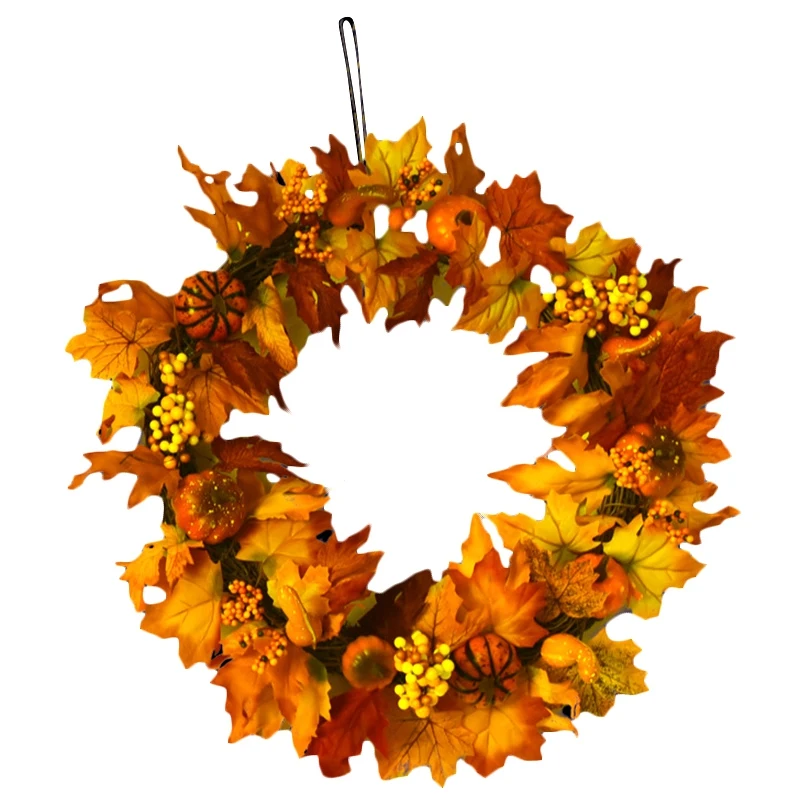 

40Cm Wreath Autumn Harvest Maple Leaf Skull Pumpkin Front Door Wreath Front Door Home Decor Party Supplies