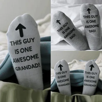 

Pure Cotton Male Socks New 2019 Men 'Awesome Dad' Father Gift Letter Print Funny Mid Short Socks