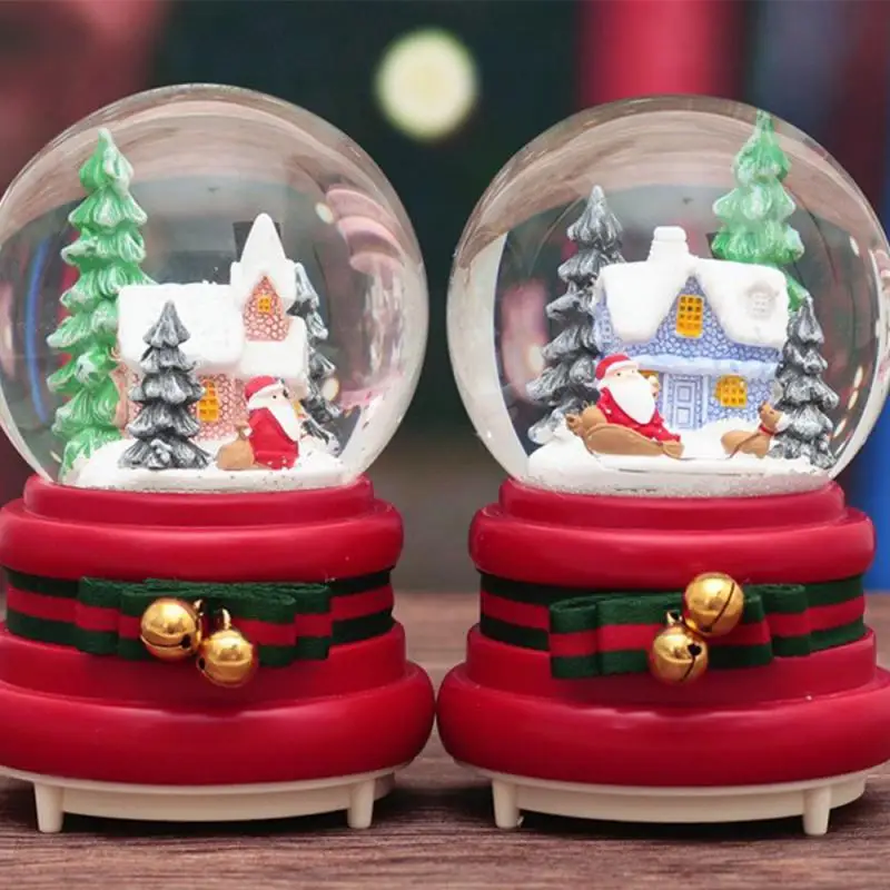 Christmas Crystal Ball Music Box with Light Snowflakes Xmas New Year Birthday Wedding Gift Christmas Snow Globe Glass Music Box - Цвет: C-random