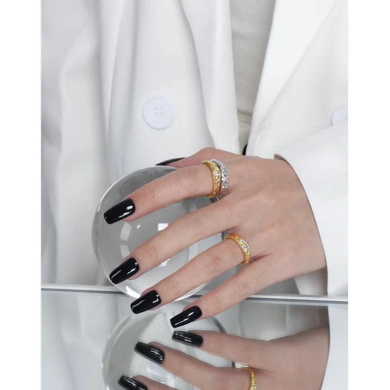 SHANICE S925 sterling silver open ring ins niche design tin foil texture micro-inlaid zircon Accessories Finger Jewelry Gifts 3