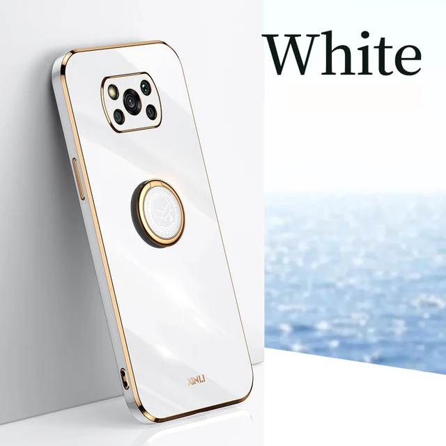 Mobiox Case for Xiomi Redmi Note 10 11 Poco X3 NFC F3 GT M3 X3 Pro 5G 11t 10t pro 10 lite Plating Silicone Ring Stand Cover Case Ring White