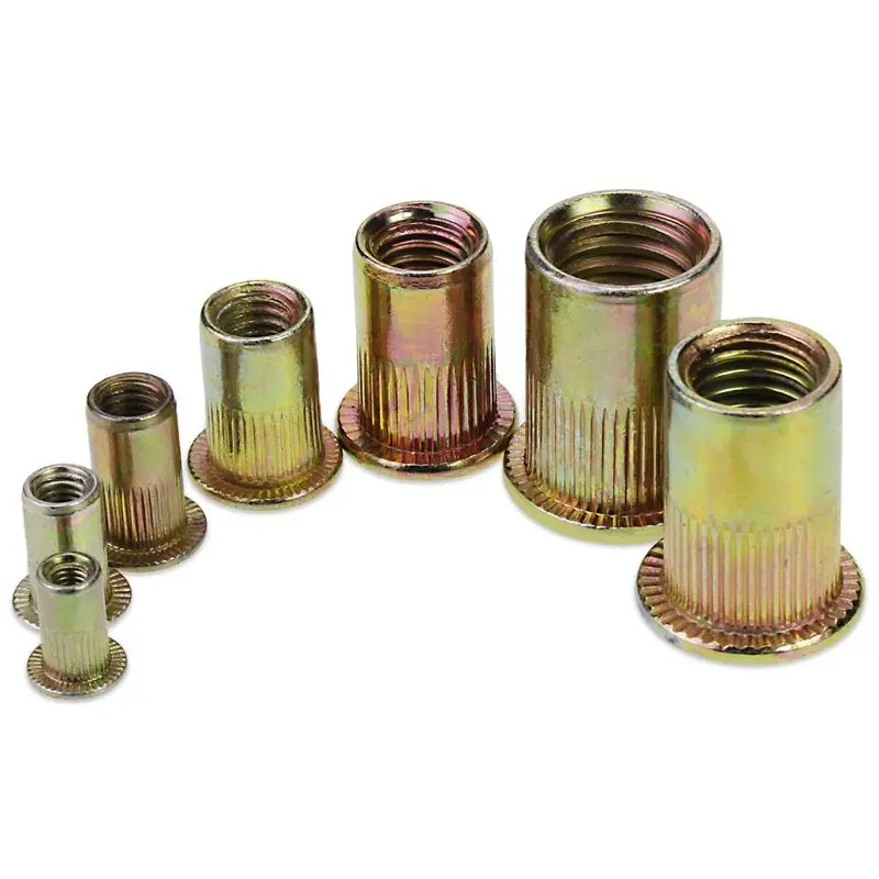 150PCS Plated Carbon Steel Rivet Nut M3 M4 M5 M6 M8 M10 M12 Flat Head Threaded insert Rivet Nutsert tool Cap Assortment Kits