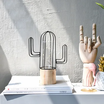 

Northern Europe Ins Simple Wooden Iron Cactus Decoration Small Night Light Desktop Living Room Window Display Props
