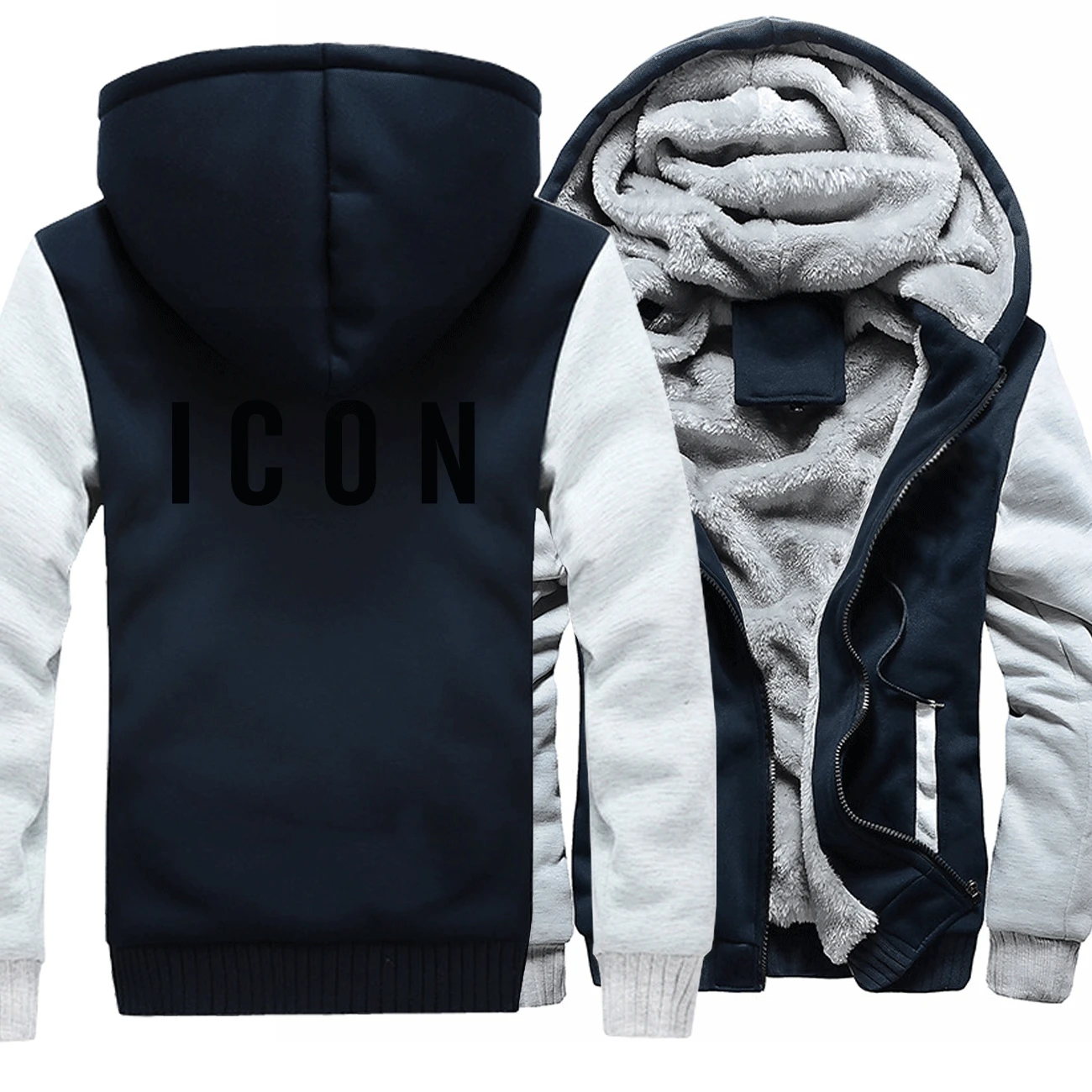 Hot Sale Fashion Brand Icon Letter Print Male Hoodies Winter Thicken Coats Jackets Casual Hip Hop Men Sportswear Zipper Clothing