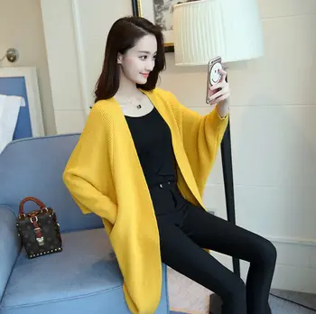 

Women's Knitwear Long Fluffy Cardigans Coat Baggy Knitted Bat Long Sleeve Sweater Jumper Tops Knitted Outwear Pocket Jacket