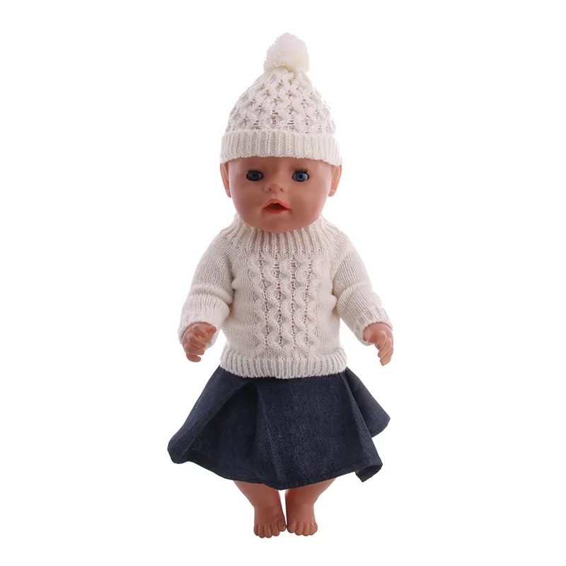 Вязаный свитер Logan Doll Модный комплект одежда + шапка ботинки 18 дюймов