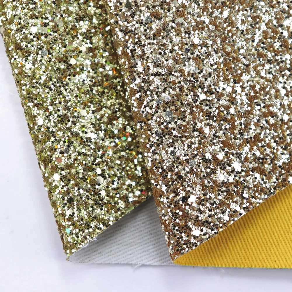 30X134cm Roll Plain Dyed Gold Chunky Fine Glittter Fabric Leather For Bows Earring Home Decoration DT005