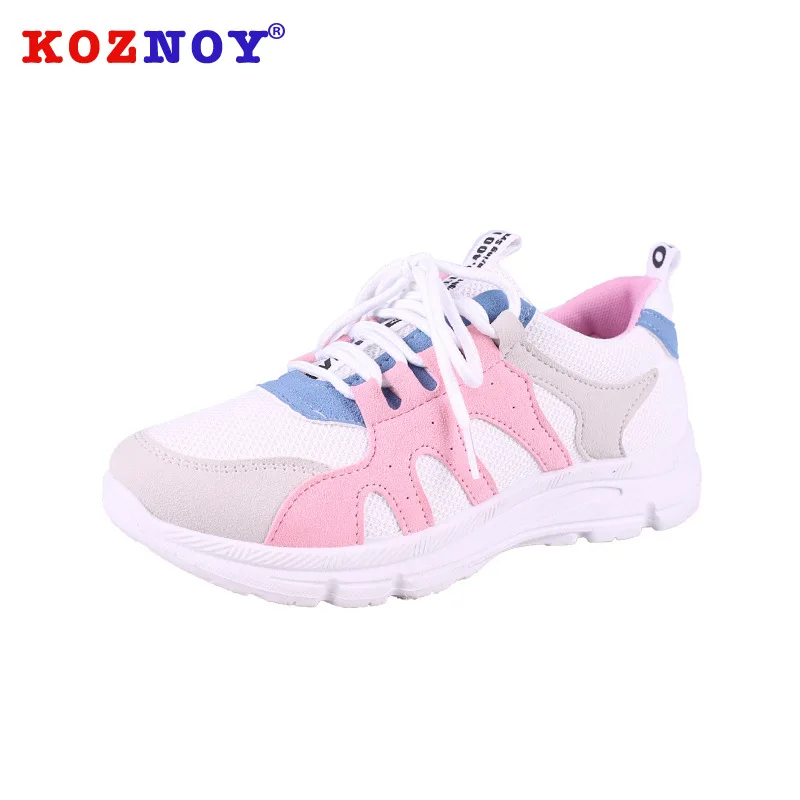 

Koznoy Sneakers Women Fashion Autumn Dropshipping Thick Bottom Shallow Mixed Colors Lace Mesh Round Toe Leisure Women Shoes