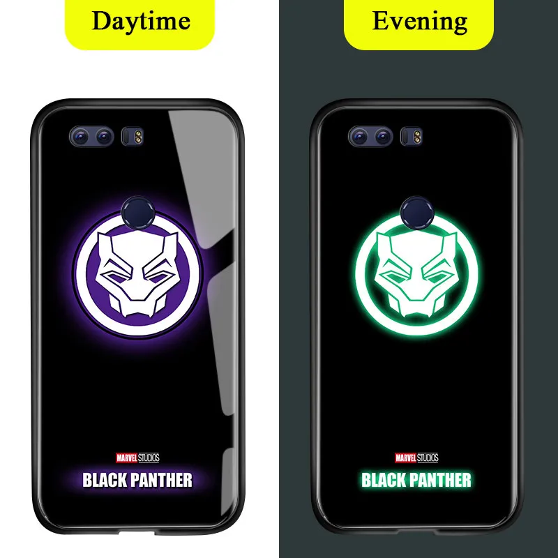 Black Panther Для huawei Honor 8 8A 8C 8X светящийся Марвел Мститель логотип супергероя глянцевый чехол Человек-паук Железный человек Тор стекло задняя крышка корпус - Цвет: Black Panther