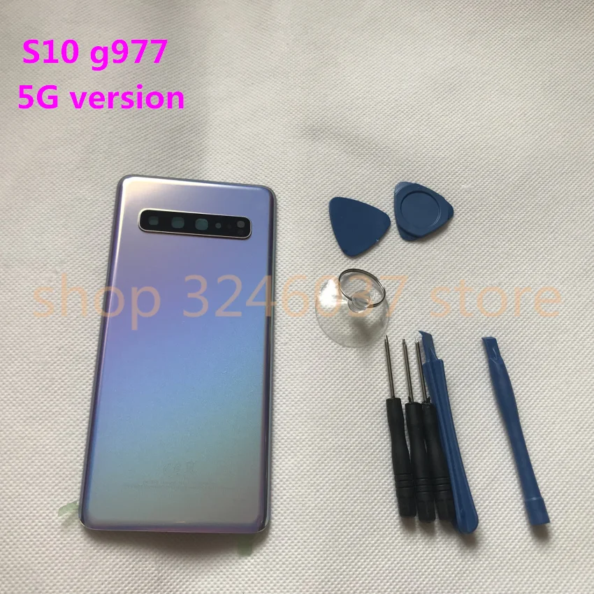 Новая Оригинальная Задняя крышка батареи для samsung Galaxy S10+ plus g977 5G версия Задняя стеклянная крышка корпуса с логотипом+ наклейка+ Инструменты