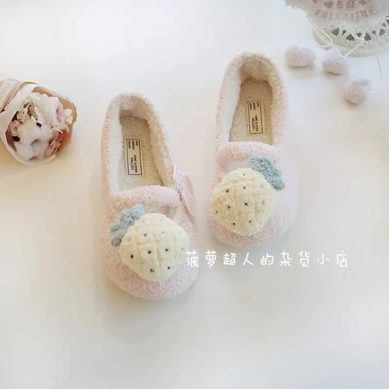 

INS Online Celebrity Fruit New Style Autumn And Winter Watermelon Pineapple Strawberry Soft Lambs Wool Warm Home Slipper Cover H