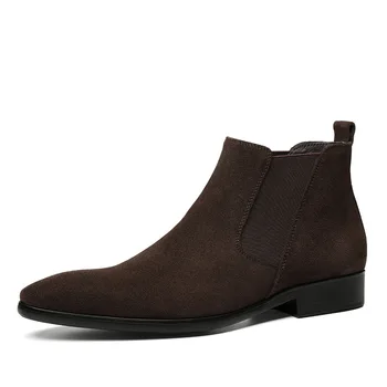 

New Men Leather Boots Pointed Toe Bota Masculina Dull Polish Cowhide Shoes Work Leather Ankle Genuine Leather Cow Leather Rubber