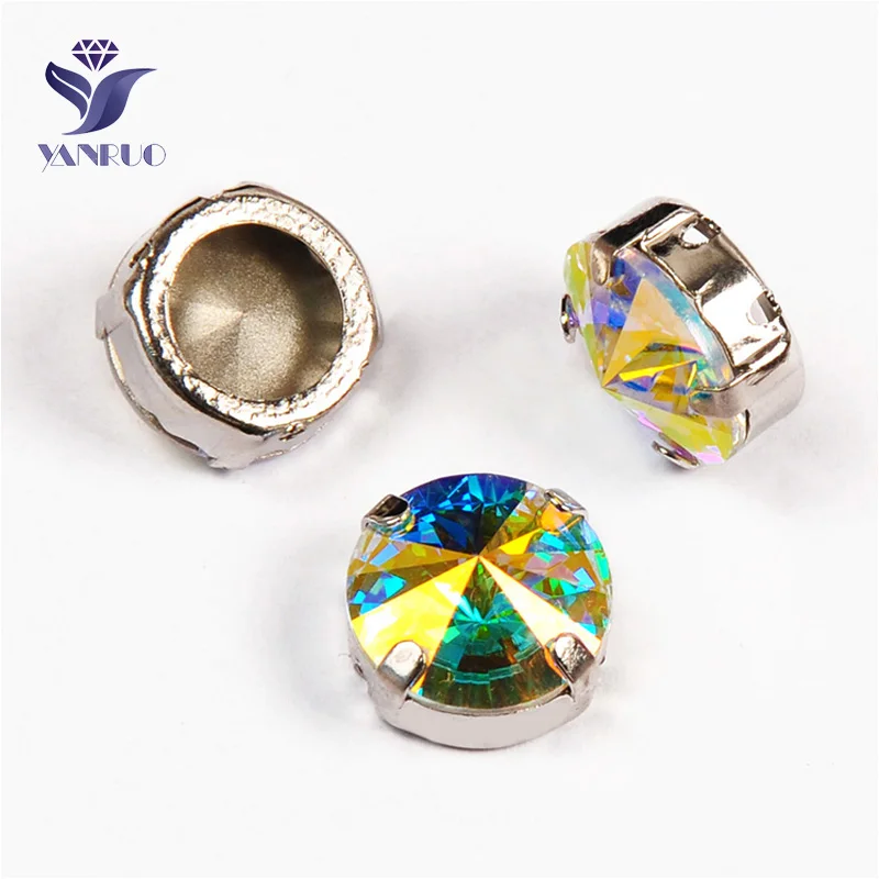 Yanruo 1122 стакан Rivoli Strass хрустальные маскарадные камни металлическая установка DIY заостренный назад пришить стразы для поделок - Цвет: AB