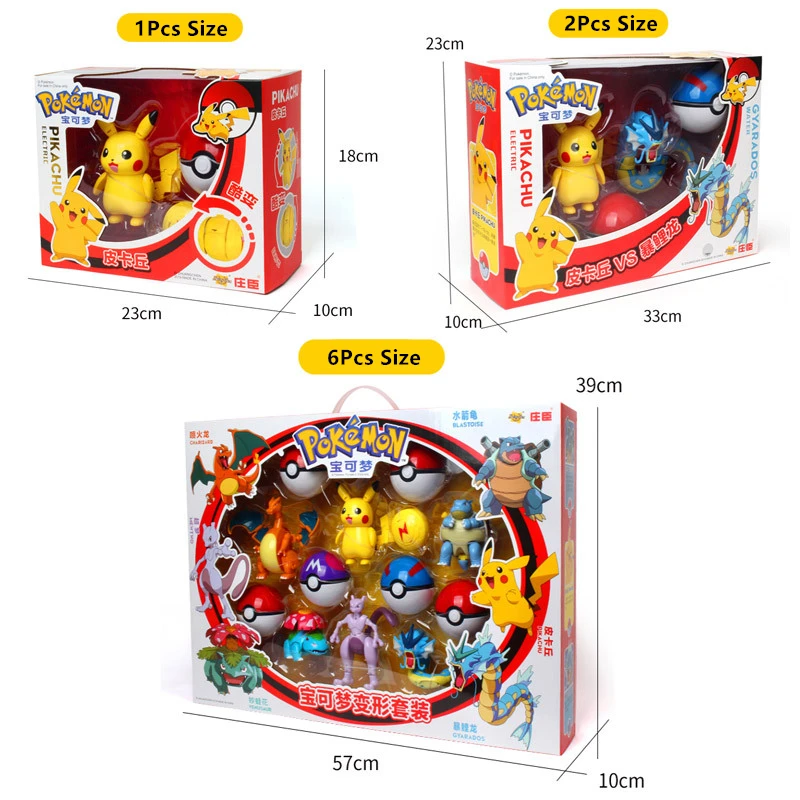 Genuine Pokemon 6 Pcs Set Box Elf Ball Deformation Toys Pocket Monster Pet Pokeball Pikachu Anime Figure Model Dolls Kids Gift