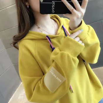 

Yellow Hoodies Womens Sweatshirts Harajuku Hoodie Sweatshirt Hooded Pullover Tops Blouse With Pocket Fashion Clothes