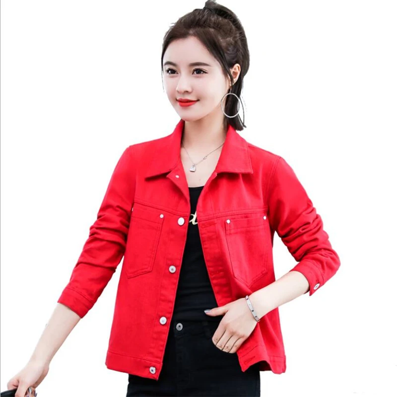 

Denim Jacker Women Spring 2020 Simple Solid Color Jackets Coats Woman Clothing Outfits Black/Red/Yellow Jeans Coat Korean Style