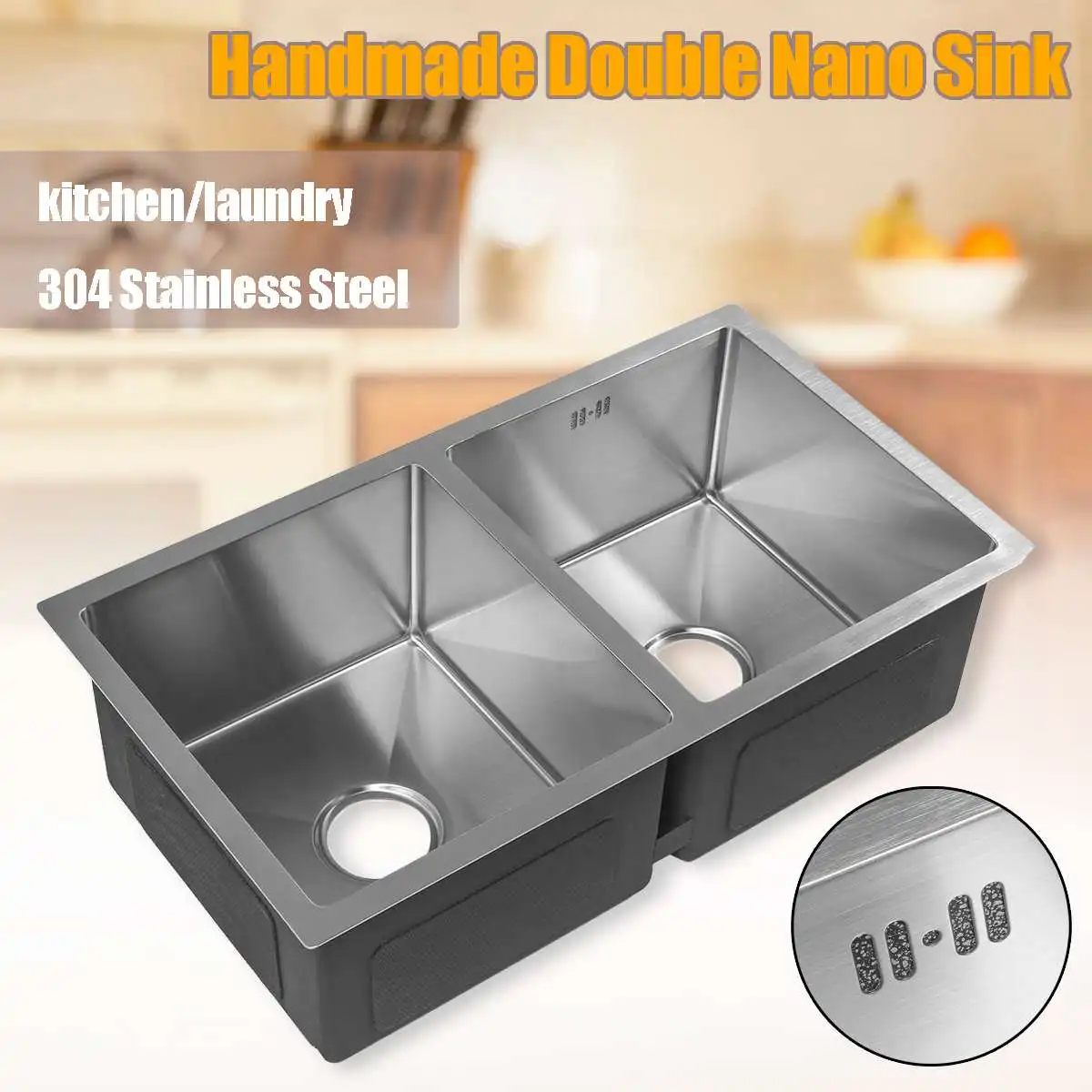 

Stainless Steel Brushed Double Bowl Kitchen Square Sink Wire Drawing Process Seamless Welding Basin Dishes 76x43x23cm