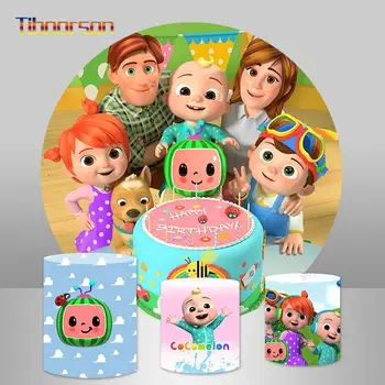 

Circle Round Backdrop Baby Cocomelon Family Background Photography Kids Birthday Photo Studio Cake Table Cover Poster Elastic