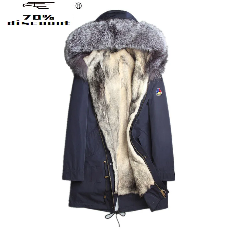 

Winter Jacket Men Wolf Fur Liner Coat Real Fox Fur Collar Parka Men Natural Fur Jacket Warm Long Overcoat L28-3002 MY066