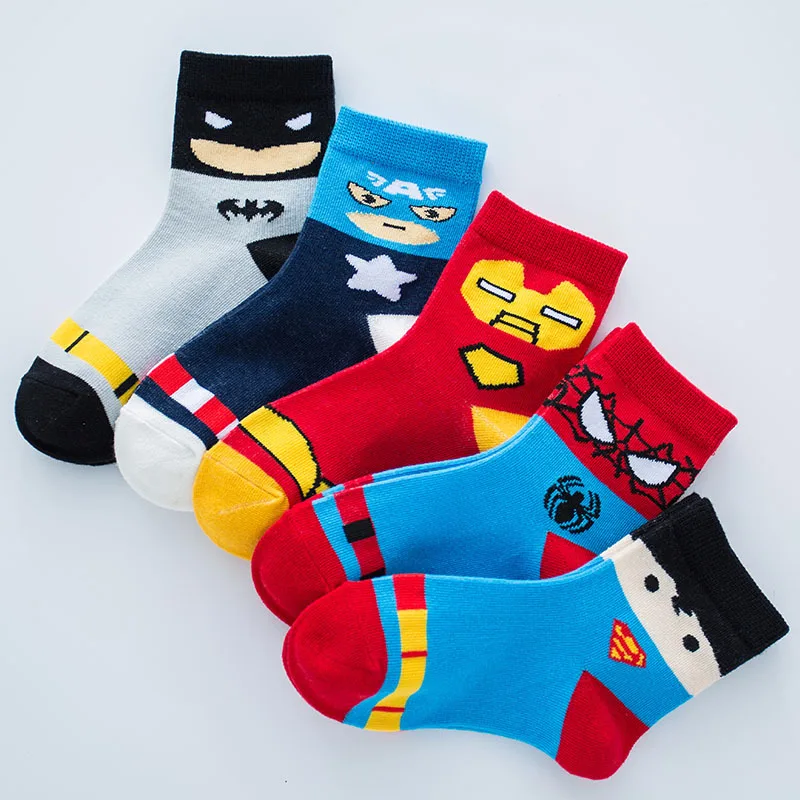 Детская одежда для мальчиков и девочек Теплые Зимние Носки с рисунком с героями комиксов Марвел, Железный человек Superman Spiderman Batman детские осенние утепленные хлопковые Дышащие носки