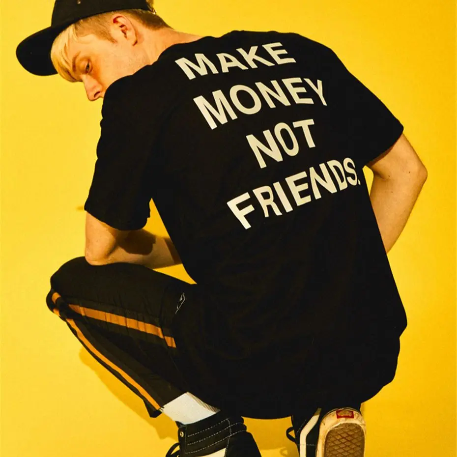 2021 Fashion Men T-Shirts Summer Tops Tees Hip Hop Letter Printing Male Cotton Short Sleeve Make Money Not Friends Couple cloth | Мужская