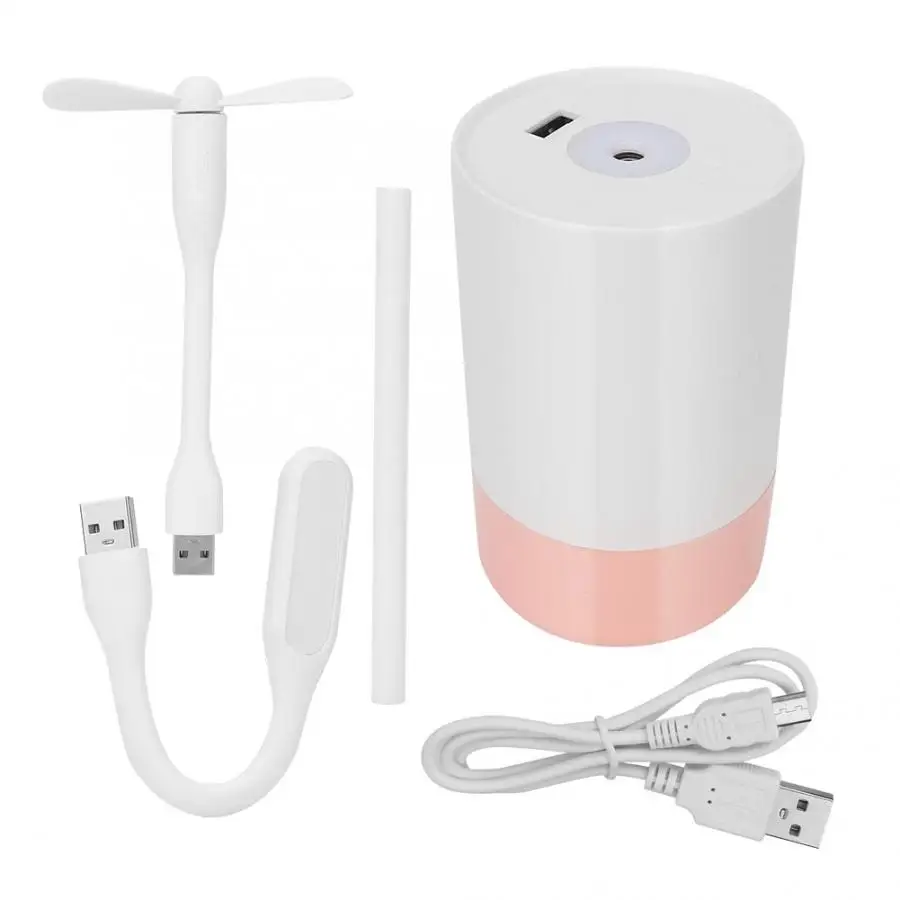 Мини usb зарядка бытовой увлажнитель воздуха Арома диффузор с небольшим вентилятором маленький ночник - Цвет: Pink