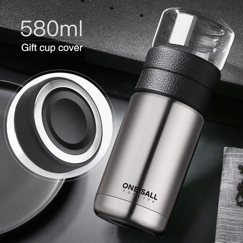 Steel 590ml ONEISALL 570ml Stainless Steel Thermos Bottle Thermocup Tea Vaccum Flasks Christmas Gift Thermal Mug With Tea Insufer For Office - Color: Steel 590ml