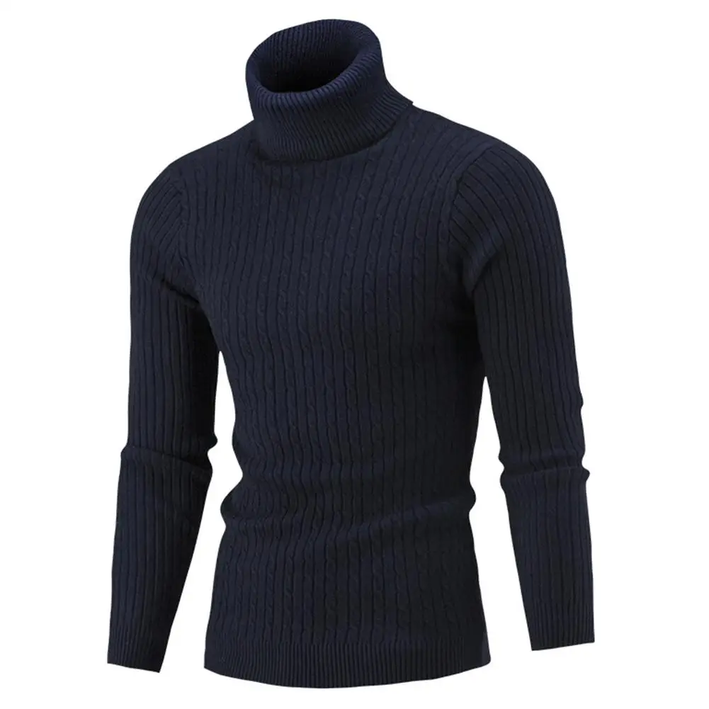 

New Men Solid Color Long Sleeve Turtle Neck Pullover Slim Knit Sweater Jumper Top
