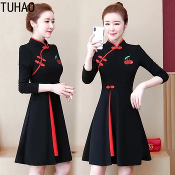 

TUHAO Vintage Elegant Women's Dress Autumn Winter Cheongsam Chinese Style Large Size 4XL 3XL Women's Retro Dress Clothes WM