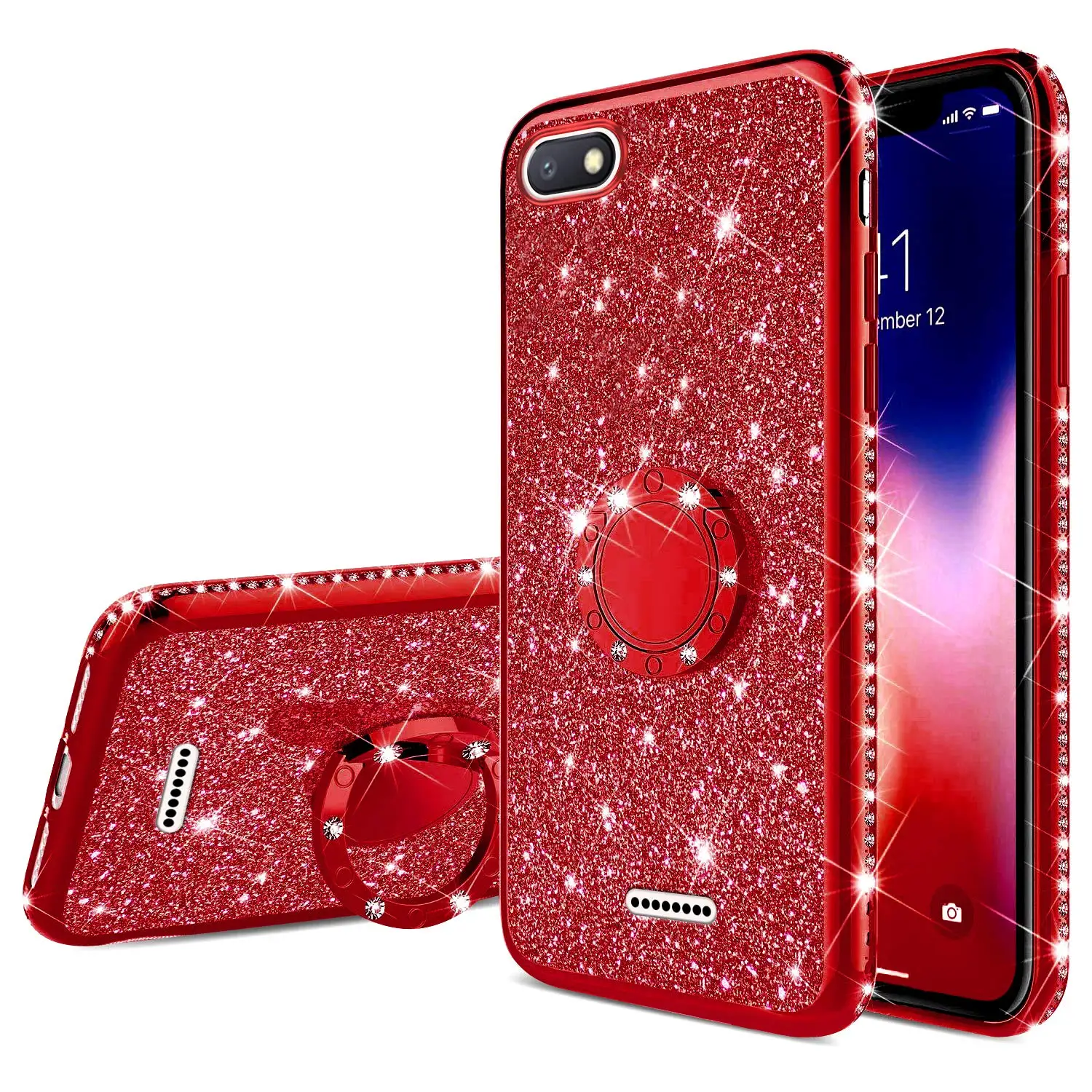 Rhinestone Finger Ring чехол для Xiaomi Mi A2 A3 9T 9 SE 8 Lite Play REDMI 6 Pro 7A 6A 5 Plus K20 Note 7 5 Алмазная Блестящая крышка
