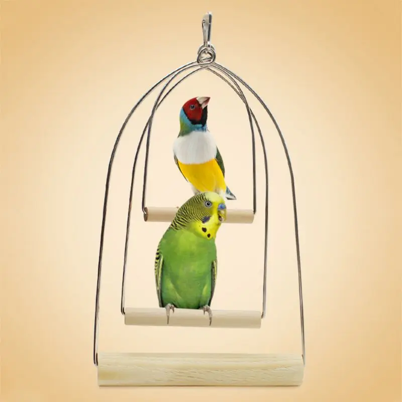 Pájaros de madera Natural para mascotas perca en forma de U jaula de loros, columpio colgante juguetes soporte de escalada colgante para periquito guacamayo Cockati