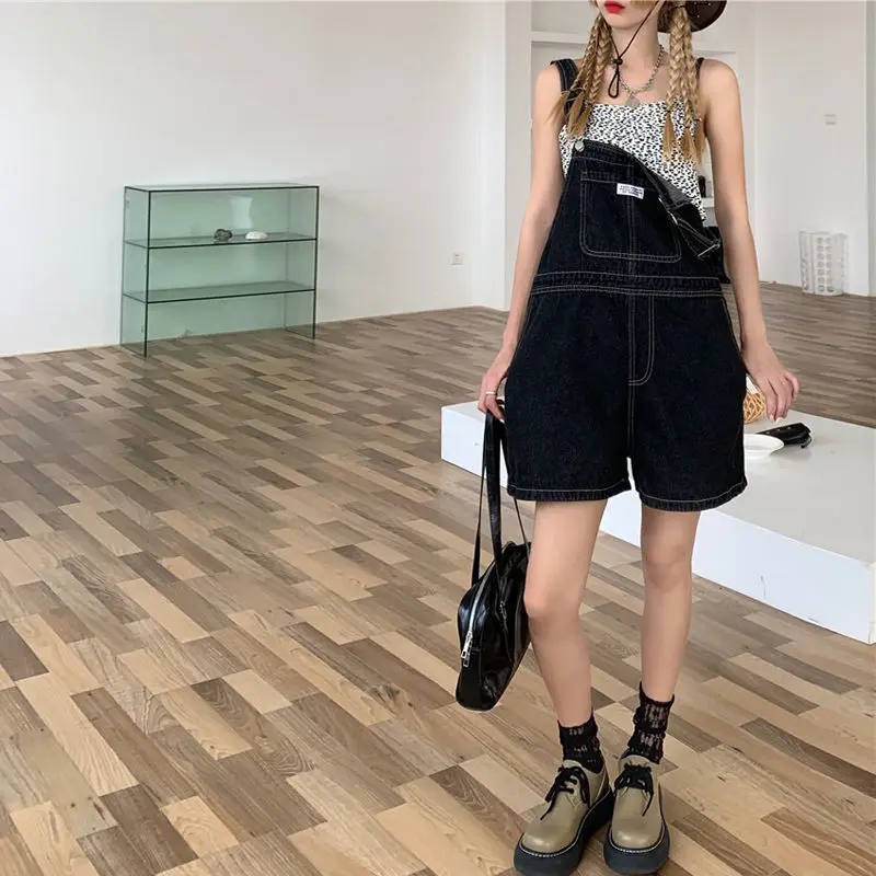 Rompers Women Denim Harajuku Preppy Style Simple Fashion Students Girls Kawaii Chic Straight Playsuits Summer All-match Female