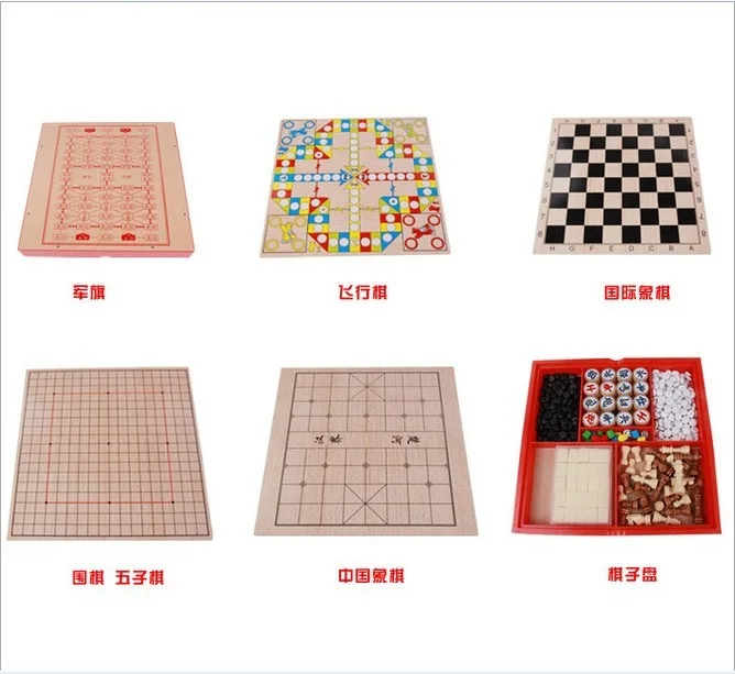 Children Desktop Educational Early Childhood Multi-functional Wood System Toy Six-in-One Multi-functional Flight Chess Game