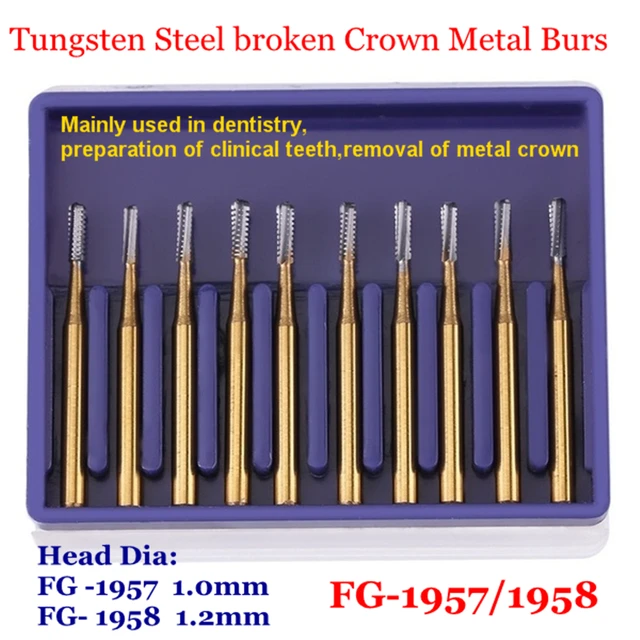 Fraises dentaires à grande vitesse de carbure d'acier de tungstène,  couronne de fraises de coupe en métal FG-1957/1958 outils de dentiste de  dentisterie 10pcs - AliExpress