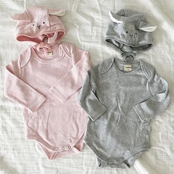 

2020 New Newborn Baby Clothes Suit Stripe Rompers+Hat Baby Girl Cotton Romper Toddler Boys Jumpsuit Overall Infant Clothes