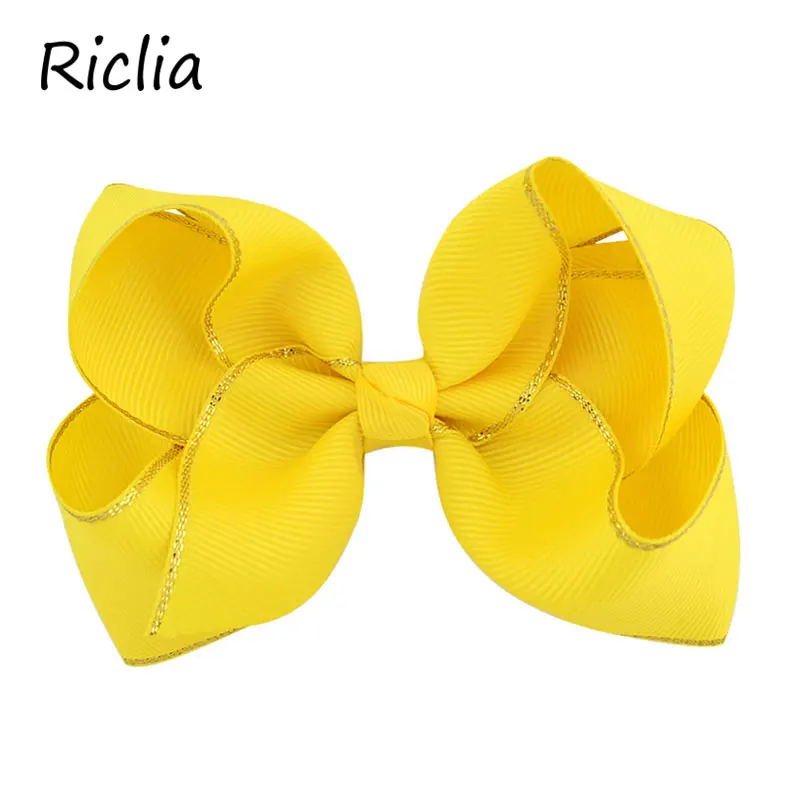 Riclia 12 шт./партия, детские заколки для волос, однотонные яркие детские аксессуары для волос, золотые заколки для волос с боковым бантом ручной работы, повязка для волос для девочек в подарок