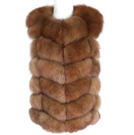 Шуба из натурального Лисьего меха, зимняя женская меховая жилетка 70 см, короткая шуба из натурального меха, куртка из натурального меха - Цвет: 22