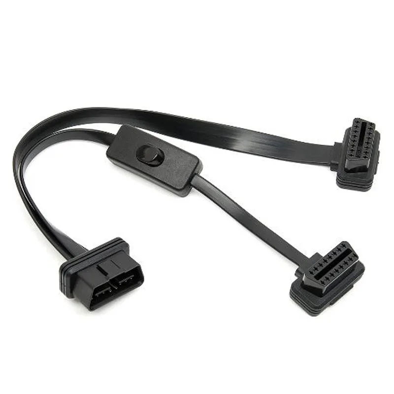 OBD2 Y Splitter 1 в 2 удлинитель ультра-тонкий локоть Лапша кабель диагностический соединительный кабель шнур с переключателем - Цвет: 1 in 2 switch cable