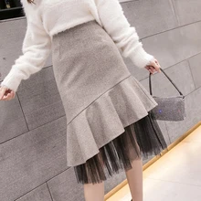 Новинка, Женская шерстяная юбка с высокой талией, облегающая длинная юбка, хаки, темно-серый, 6923